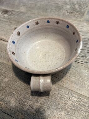NWOT Hand thrown Speckled Earthenware  Soup Bowl with Blue Dot Accent